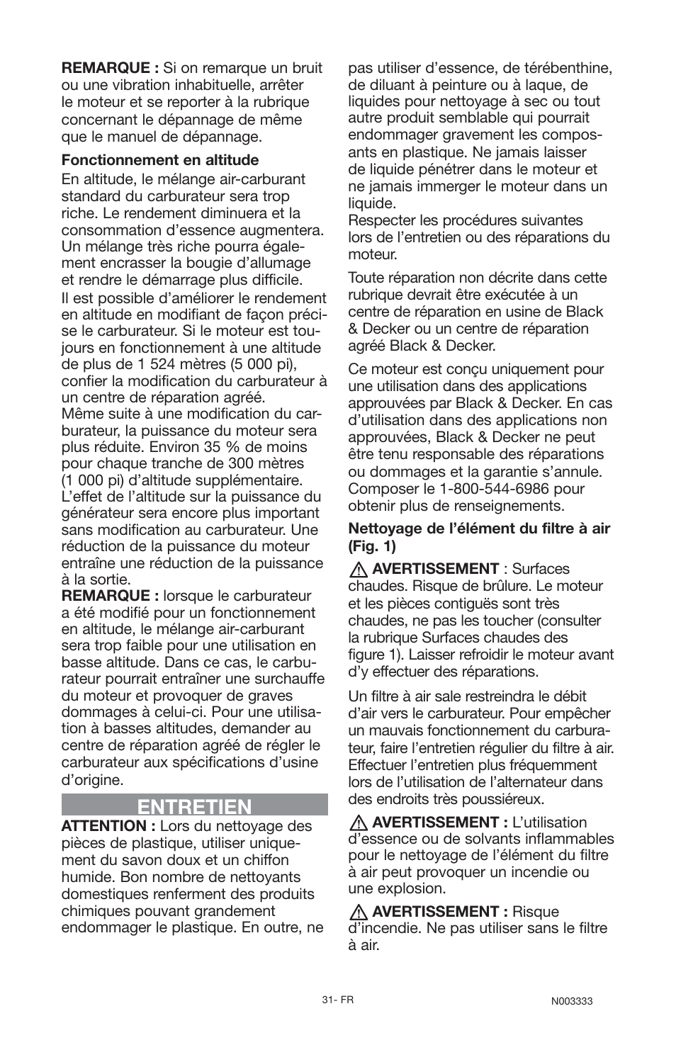 Entretien | Black & Decker BD168F User Manual | Page 31 / 68