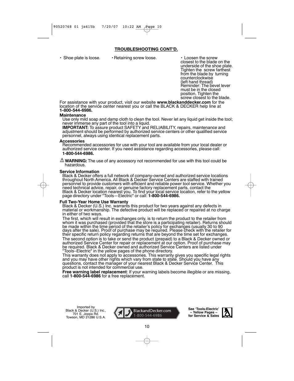 Black & Decker JS630GB User Manual | Page 10 / 32