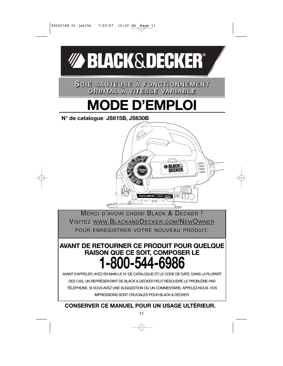 Mode d’emploi | Black & Decker JS630GB User Manual | Page 11 / 32