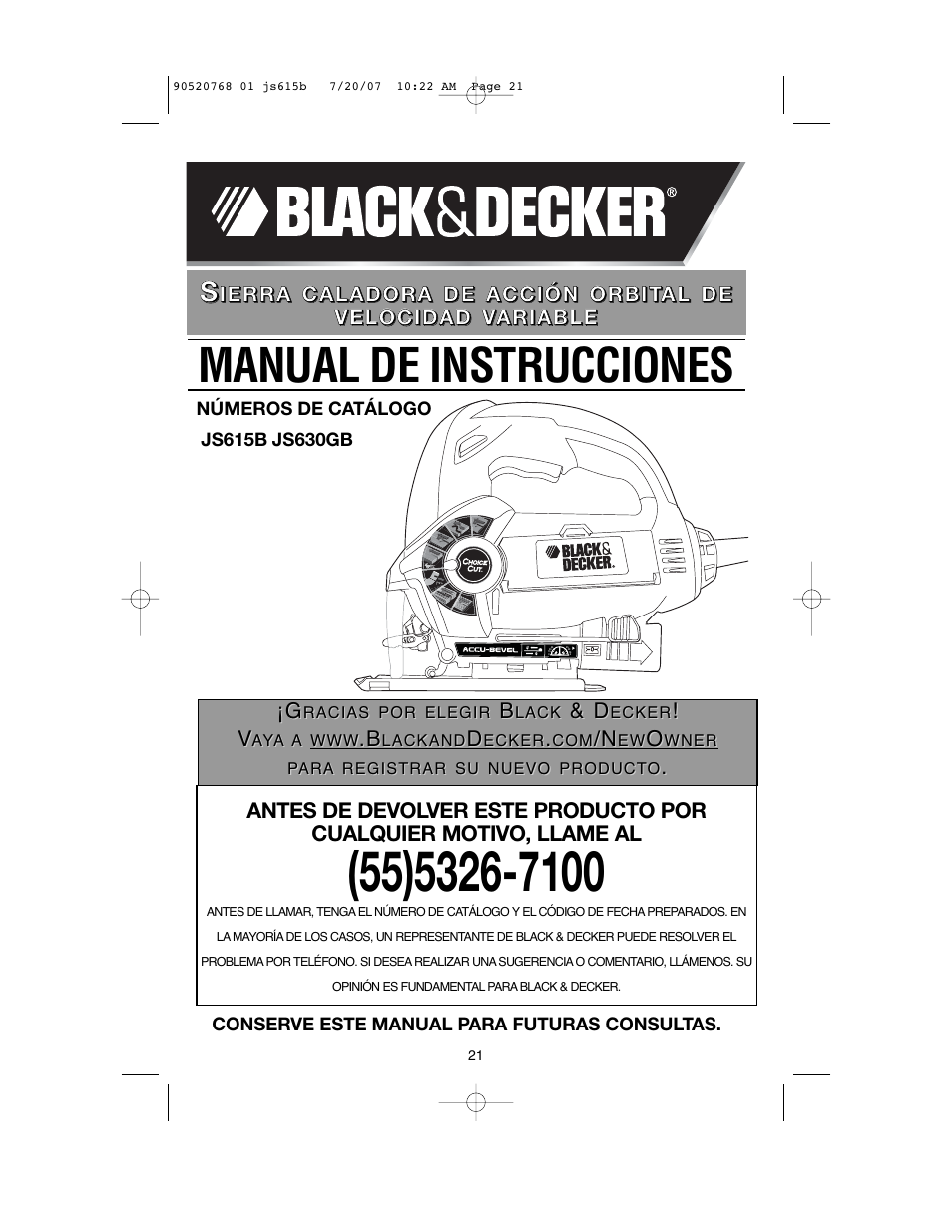 Manual de instrucciones | Black & Decker JS630GB User Manual | Page 21 / 32