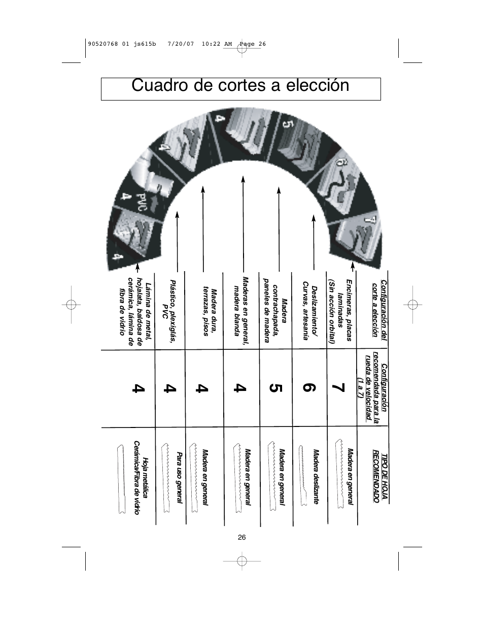 Cuadro de cortes a elección | Black & Decker JS630GB User Manual | Page 26 / 32