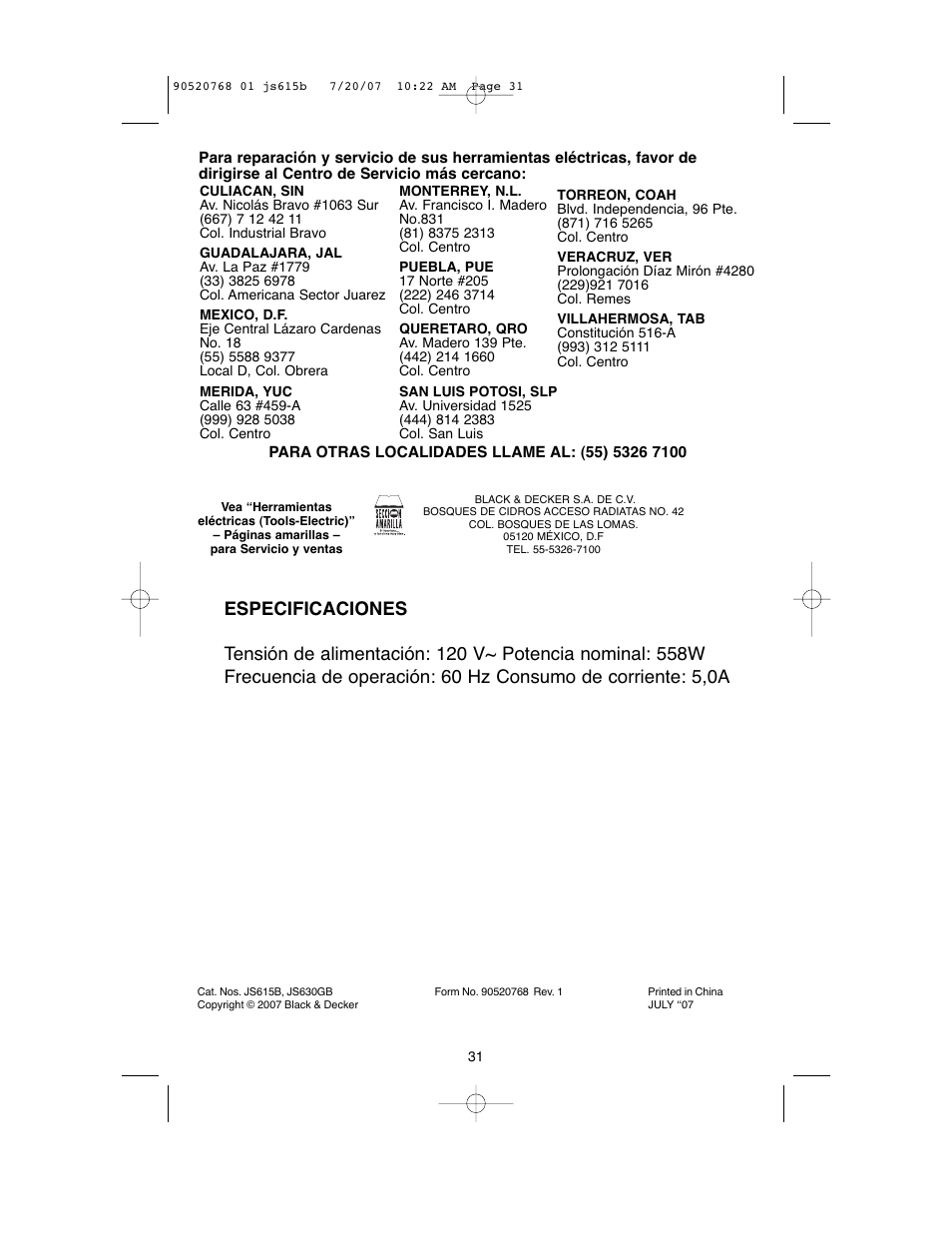 Black & Decker JS630GB User Manual | Page 31 / 32
