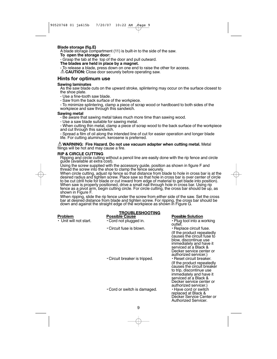 Black & Decker JS630GB User Manual | Page 9 / 32