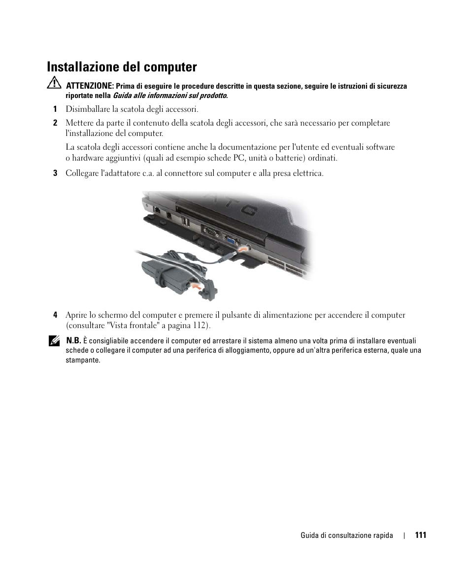Installazione del computer | Dell Latitude D630 ATG (Mid 2007) User Manual | Page 111 / 176