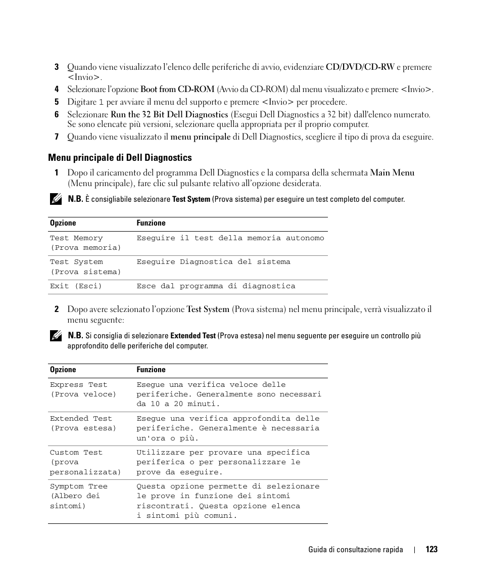 Menu principale di dell diagnostics | Dell Latitude D630 ATG (Mid 2007) User Manual | Page 123 / 176