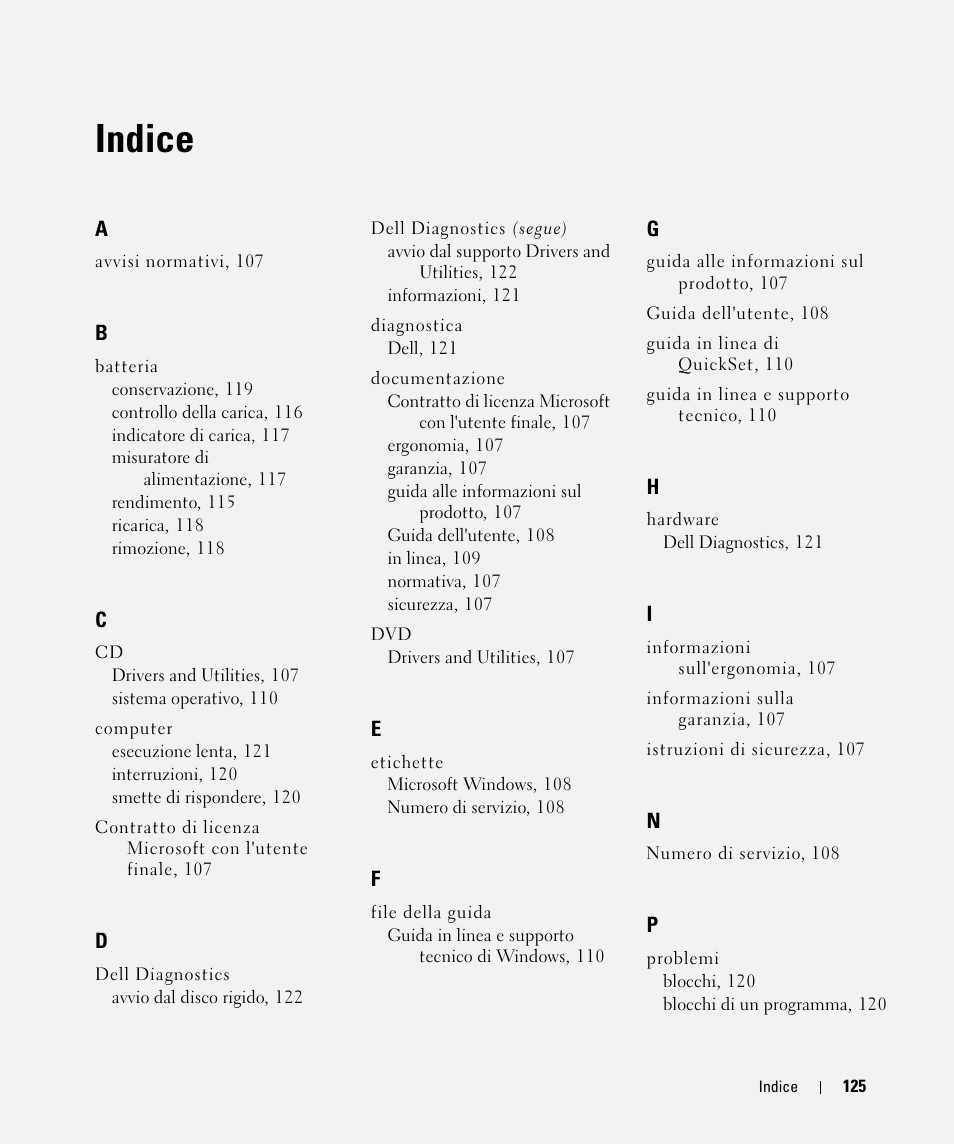 Indice | Dell Latitude D630 ATG (Mid 2007) User Manual | Page 125 / 176