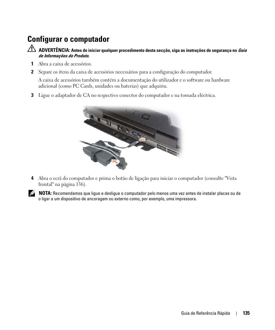 Configurar o computador | Dell Latitude D630 ATG (Mid 2007) User Manual | Page 135 / 176