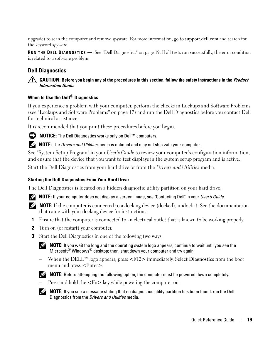 Dell diagnostics | Dell Latitude D630 ATG (Mid 2007) User Manual | Page 19 / 176
