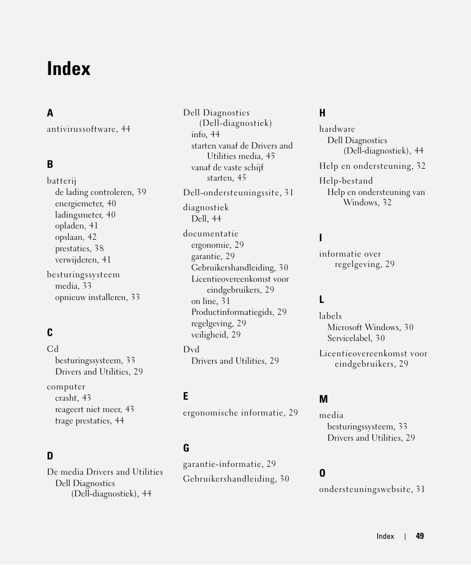 Index | Dell Latitude D630 ATG (Mid 2007) User Manual | Page 49 / 176
