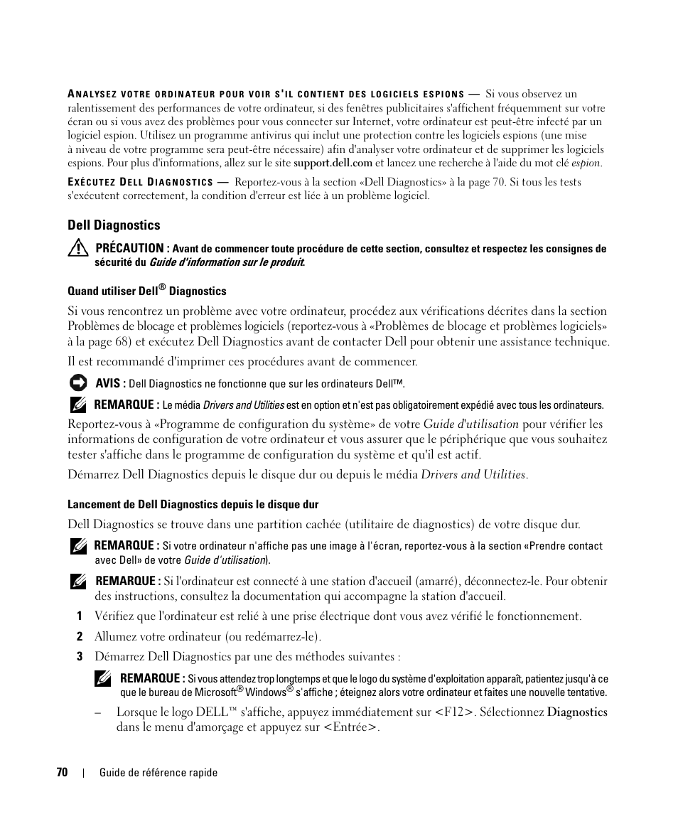 Dell diagnostics | Dell Latitude D630 ATG (Mid 2007) User Manual | Page 70 / 176