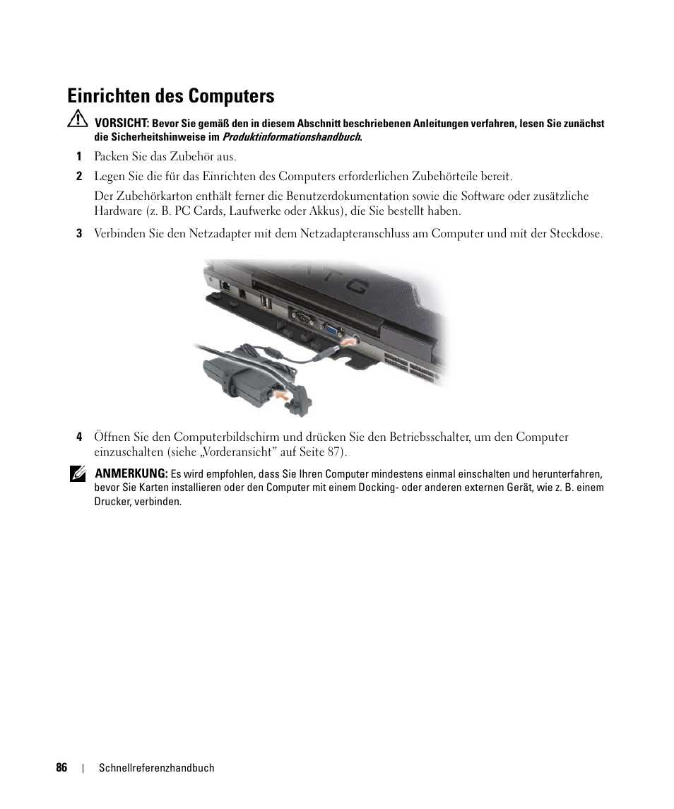 Einrichten des computers | Dell Latitude D630 ATG (Mid 2007) User Manual | Page 86 / 176