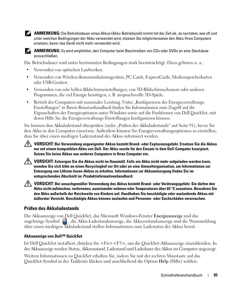 Prüfen des akkuladestands | Dell Latitude D630 ATG (Mid 2007) User Manual | Page 91 / 176