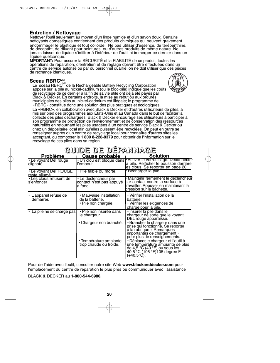 Black & Decker BDBN1802 User Manual | Page 20 / 32