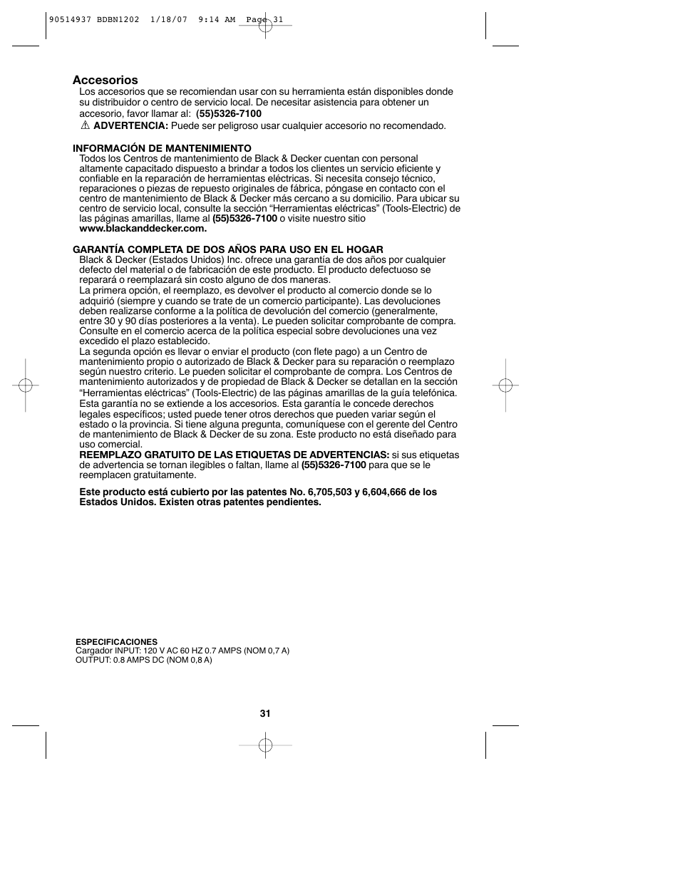 Accesorios | Black & Decker BDBN1802 User Manual | Page 31 / 32