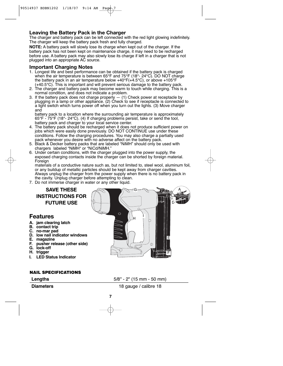 Features | Black & Decker BDBN1802 User Manual | Page 7 / 32