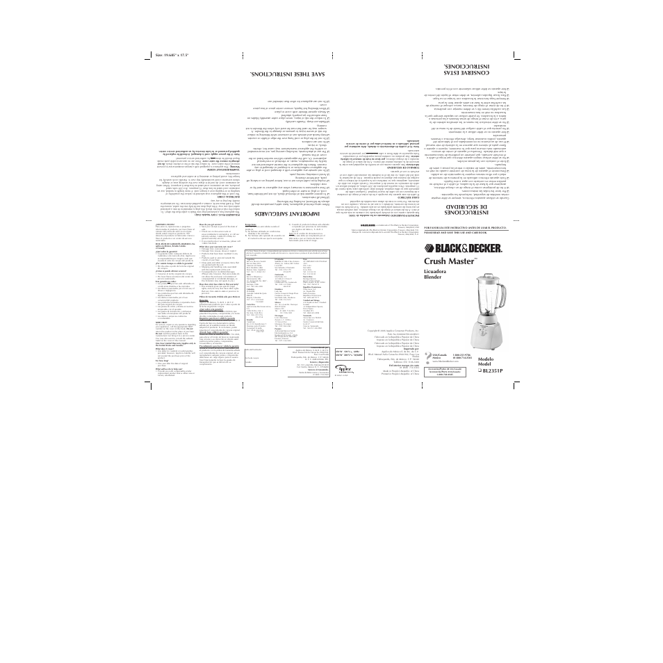 Black & Decker CRUSH MASTER BL2351P User Manual | 2 pages