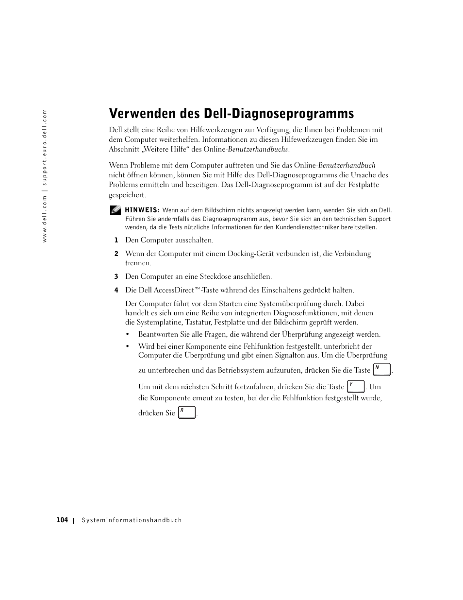 Verwenden des dell-diagnoseprogramms | Dell Latitude C640 User Manual | Page 106 / 192
