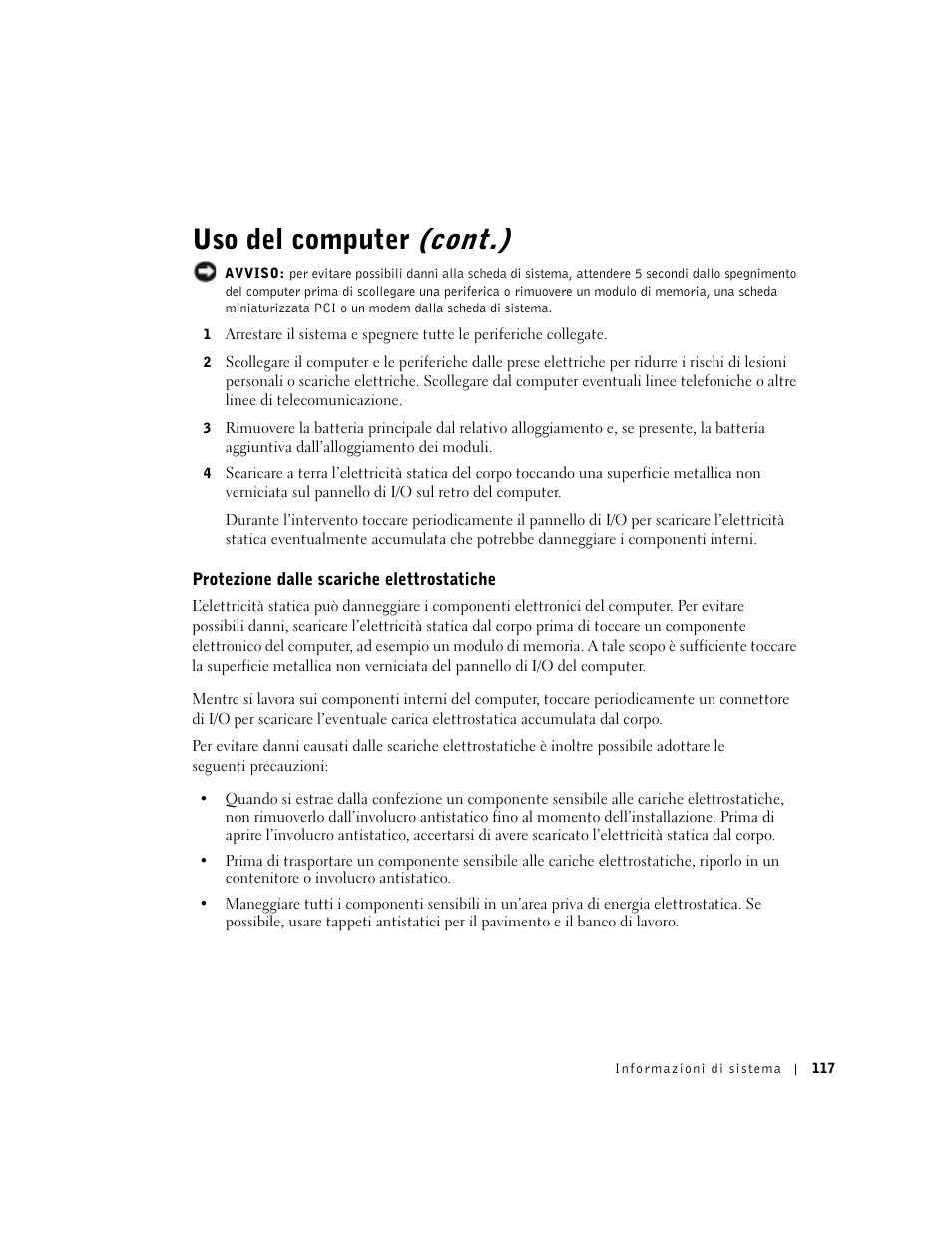Protezione dalle scariche elettrostatiche, Uso del computer (cont.) | Dell Latitude C640 User Manual | Page 119 / 192