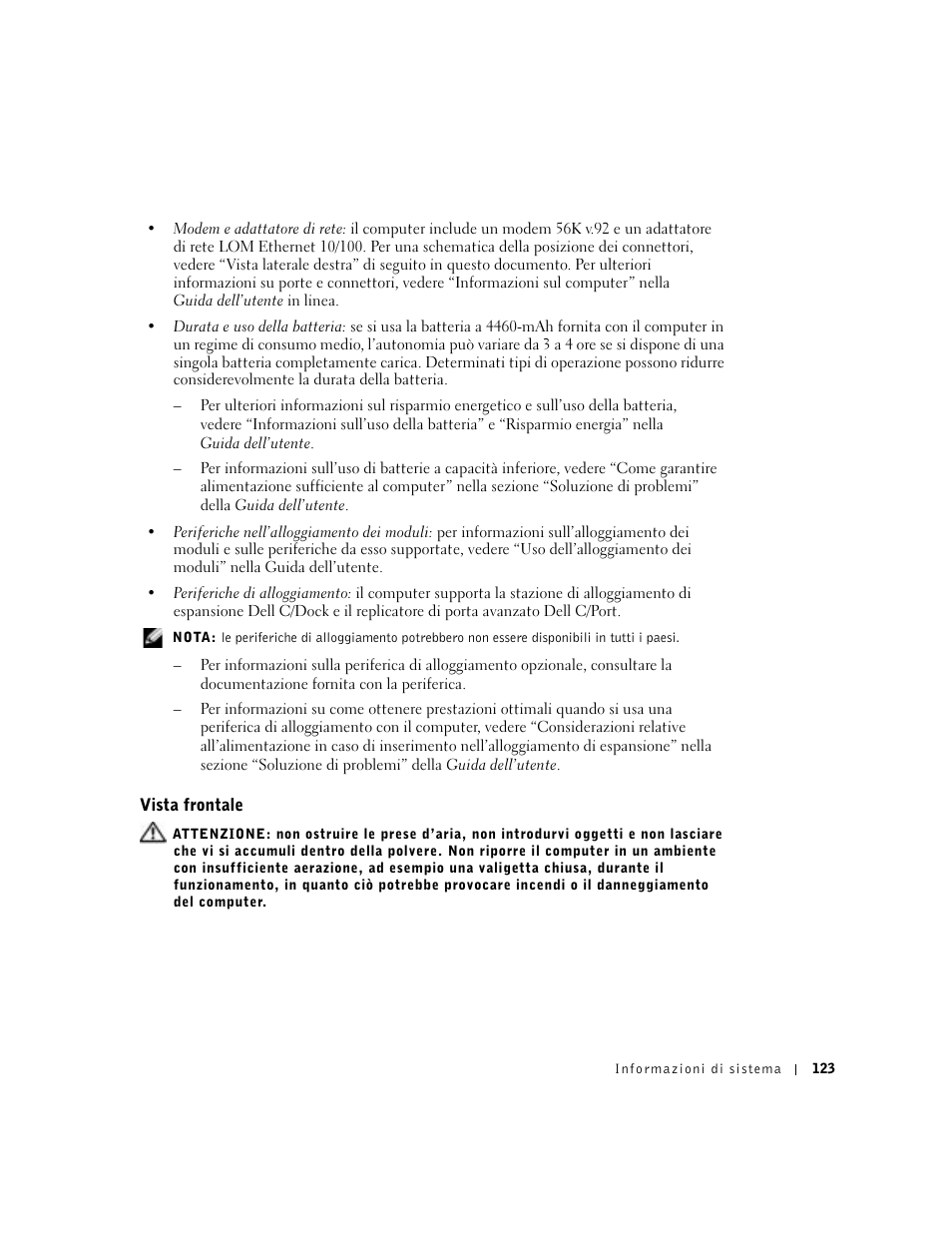 Vista frontale | Dell Latitude C640 User Manual | Page 125 / 192