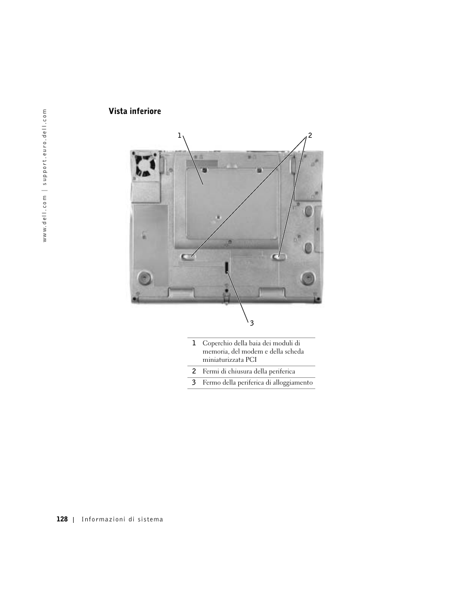 Vista inferiore | Dell Latitude C640 User Manual | Page 130 / 192