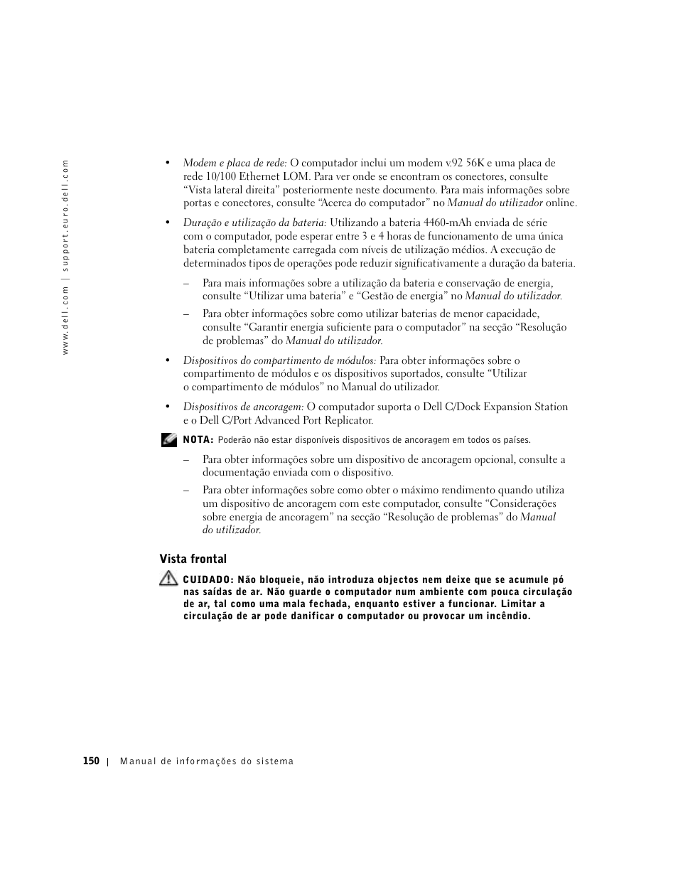 Vista frontal | Dell Latitude C640 User Manual | Page 152 / 192