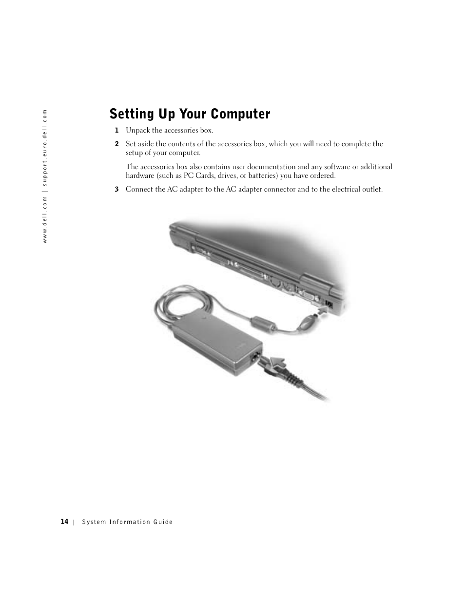Setting up your computer | Dell Latitude C640 User Manual | Page 16 / 192