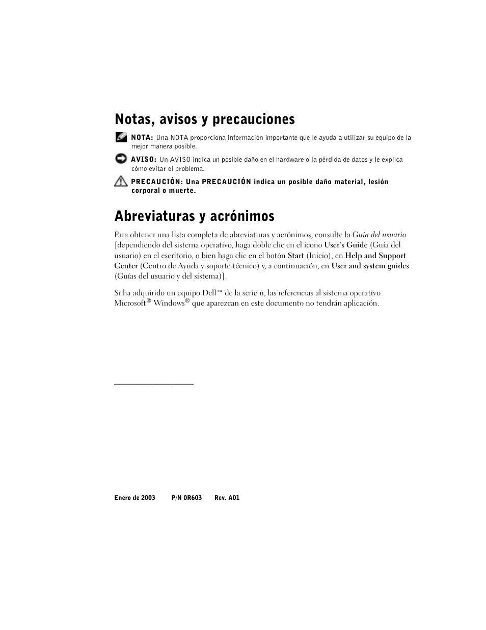 Notas, avisos y precauciones, Abreviaturas y acrónimos | Dell Latitude C640 User Manual | Page 164 / 192