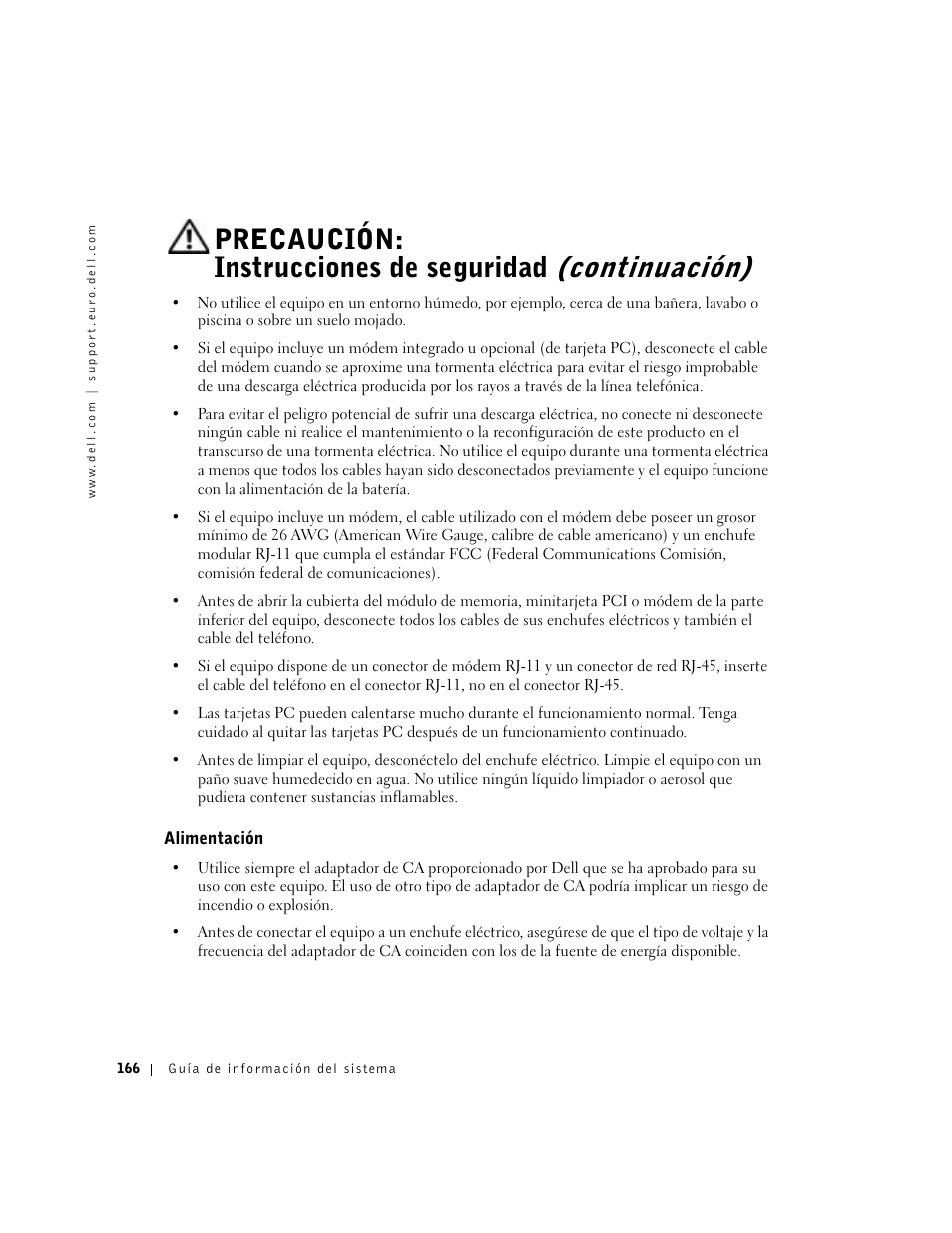 Alimentación | Dell Latitude C640 User Manual | Page 168 / 192