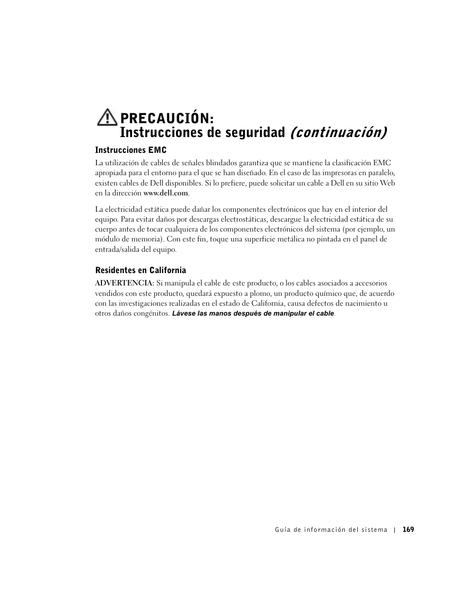 Instrucciones emc, Residentes en california | Dell Latitude C640 User Manual | Page 171 / 192