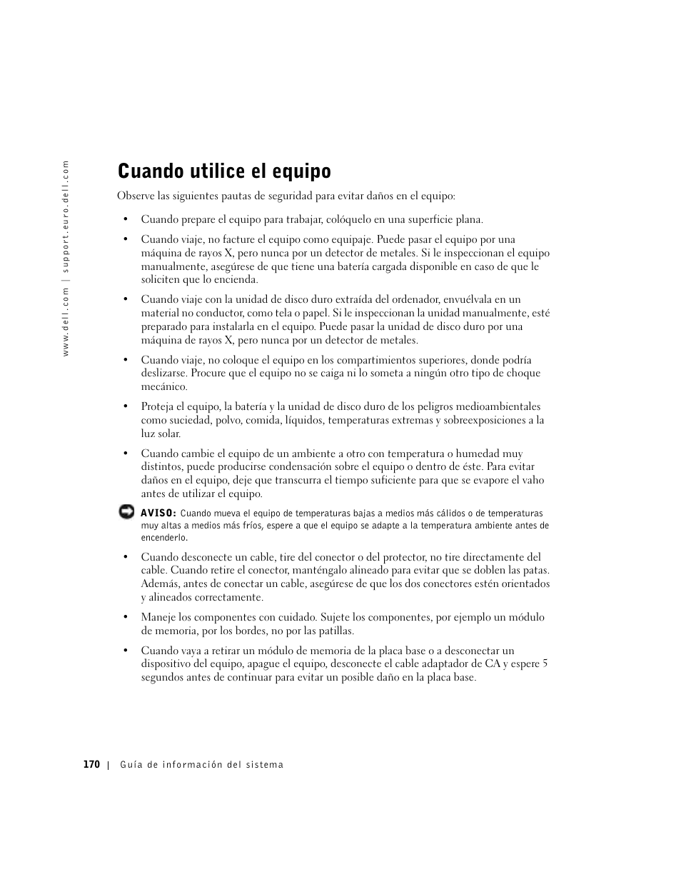 Cuando utilice el equipo | Dell Latitude C640 User Manual | Page 172 / 192