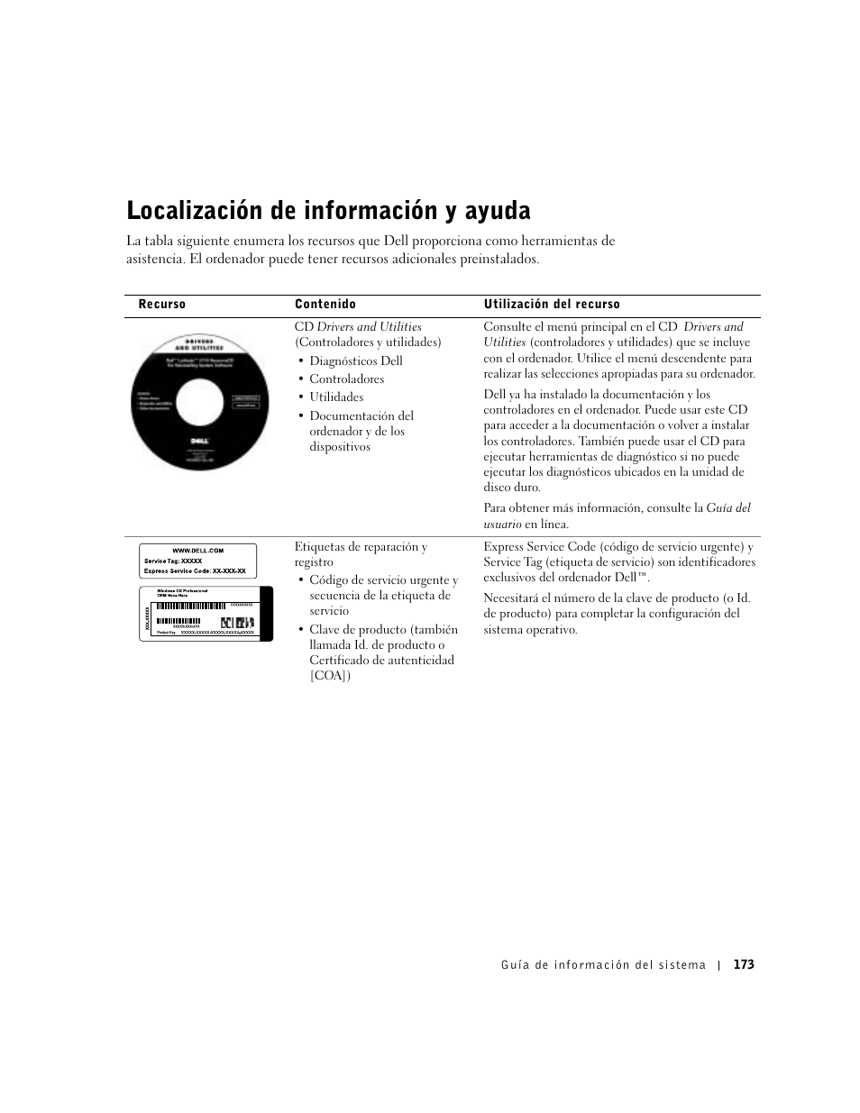 Localización de información y ayuda | Dell Latitude C640 User Manual | Page 175 / 192