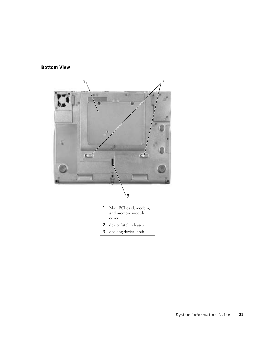Bottom view | Dell Latitude C640 User Manual | Page 23 / 192