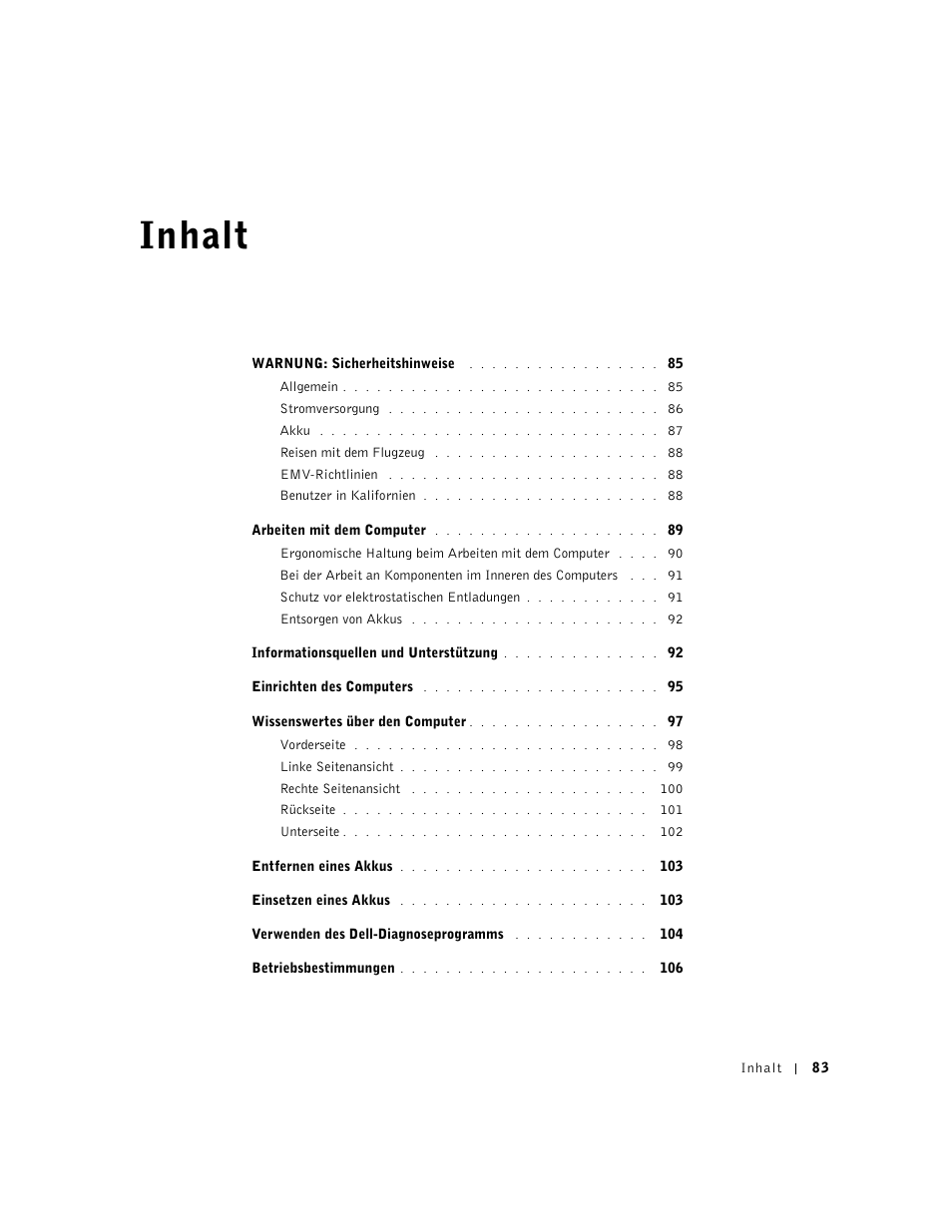 Inhalt | Dell Latitude C640 User Manual | Page 85 / 192