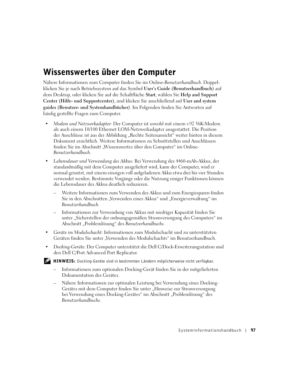 Wissenswertes über den computer | Dell Latitude C640 User Manual | Page 99 / 192