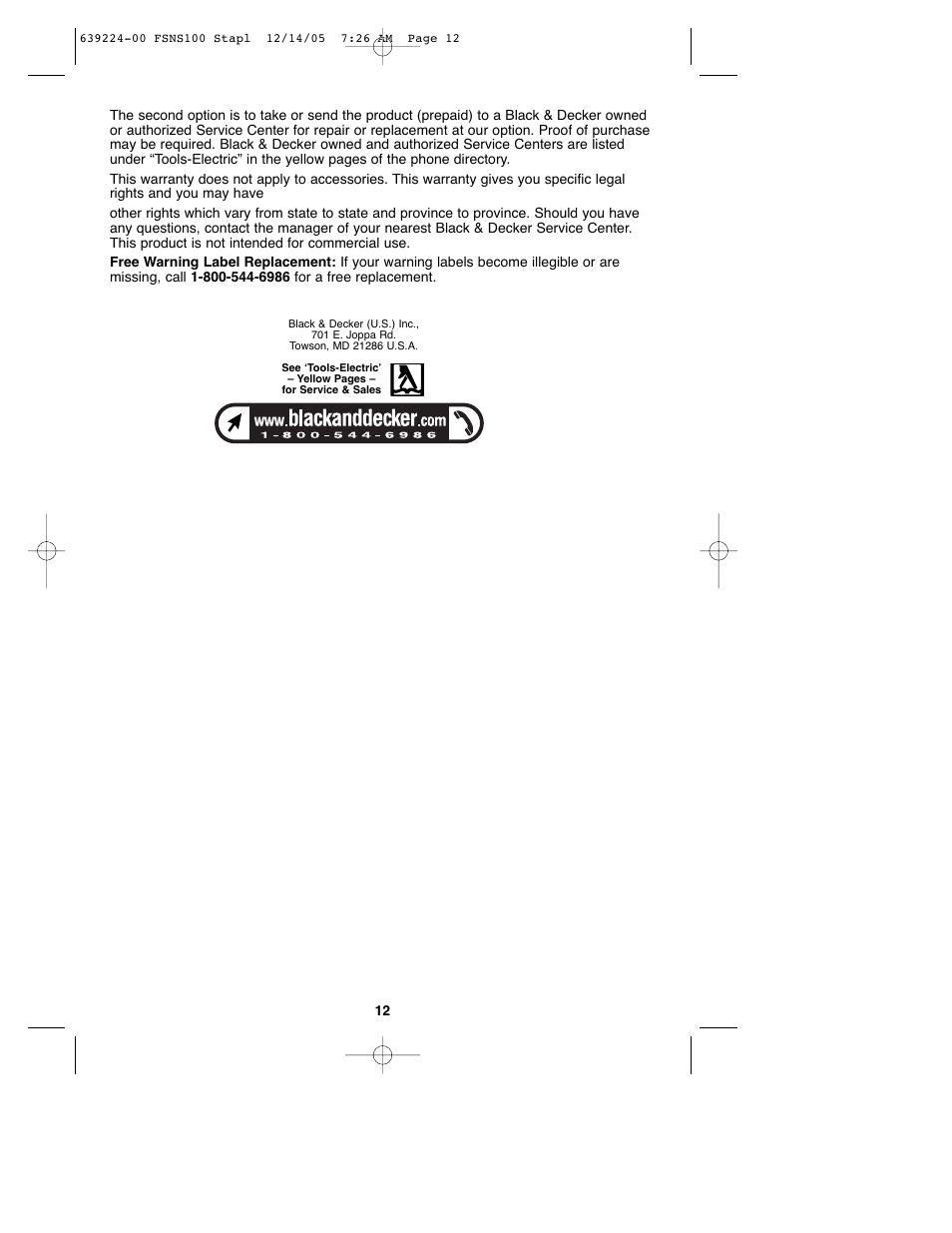 Black & Decker FSNS100 User Manual | Page 12 / 38