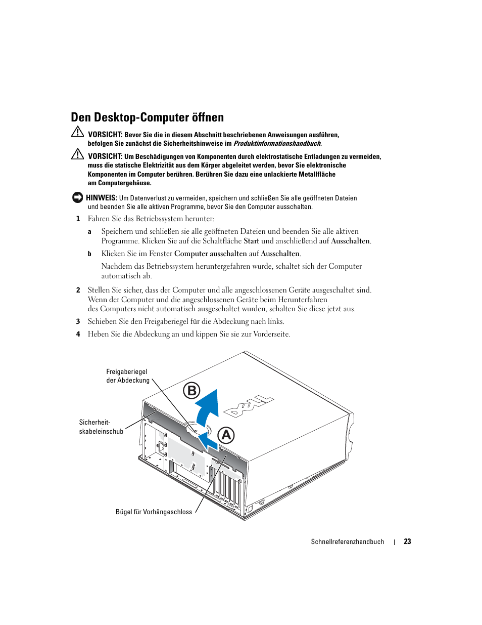 Den desktop-computer öffnen | Dell Precision 370 User Manual | Page 103 / 204