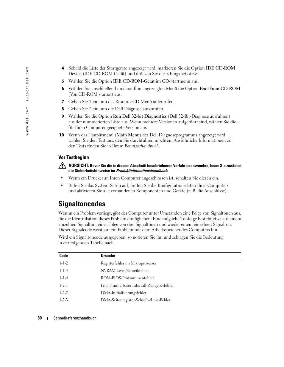 Vor testbeginn, Signaltoncodes | Dell Precision 370 User Manual | Page 110 / 204