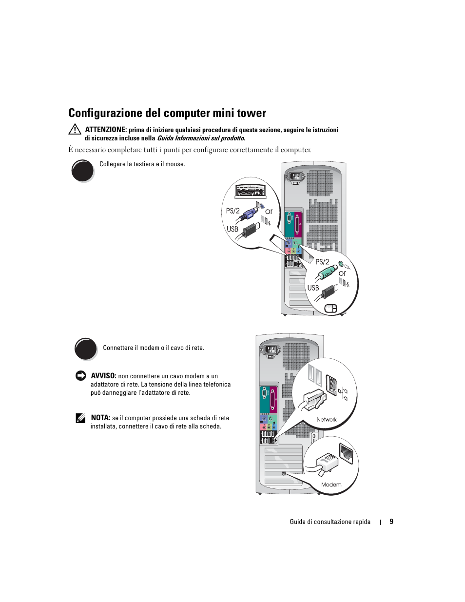 Configurazione del computer mini tower | Dell Precision 370 User Manual | Page 131 / 204