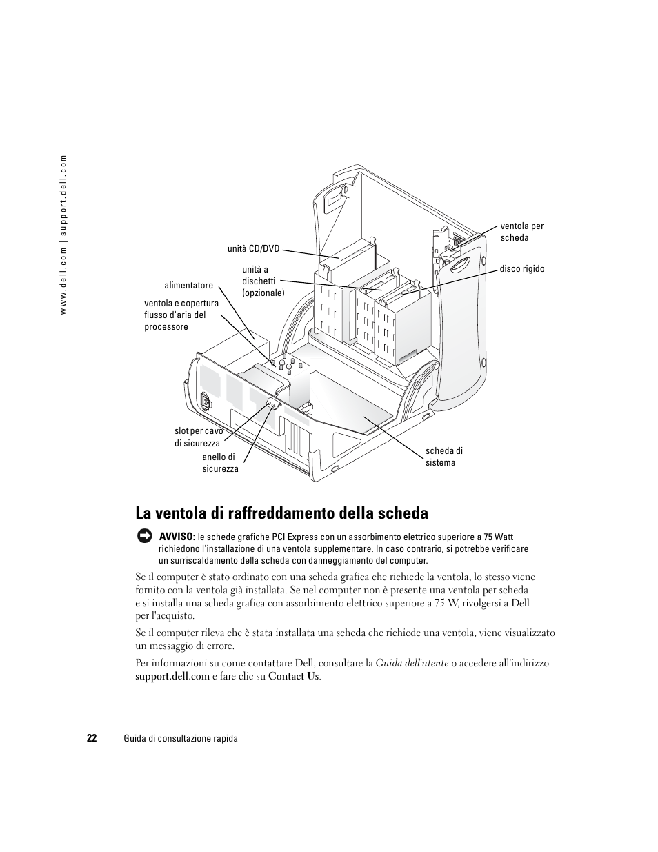 La ventola di raffreddamento della scheda | Dell Precision 370 User Manual | Page 144 / 204