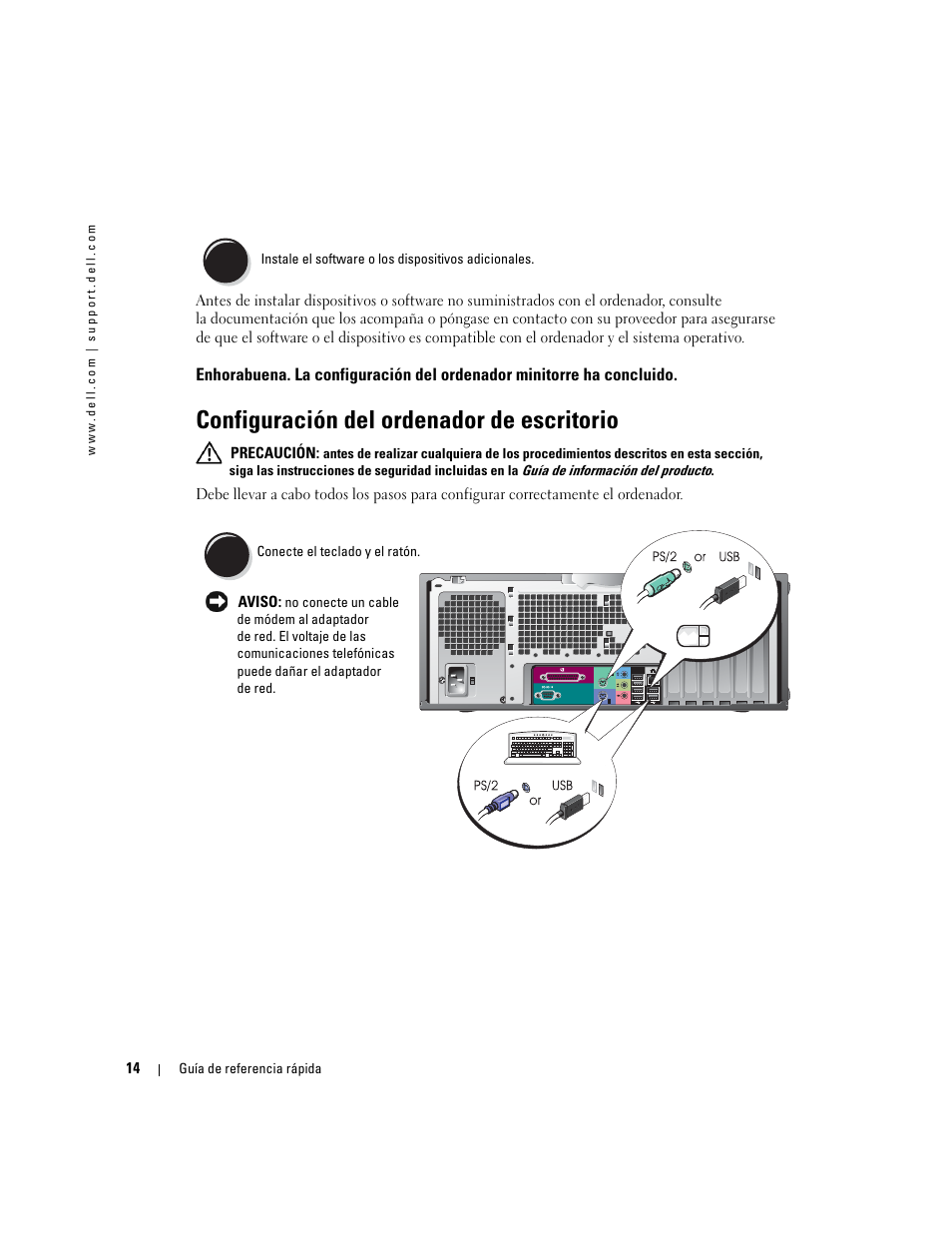 Configuración del ordenador de escritorio | Dell Precision 370 User Manual | Page 176 / 204
