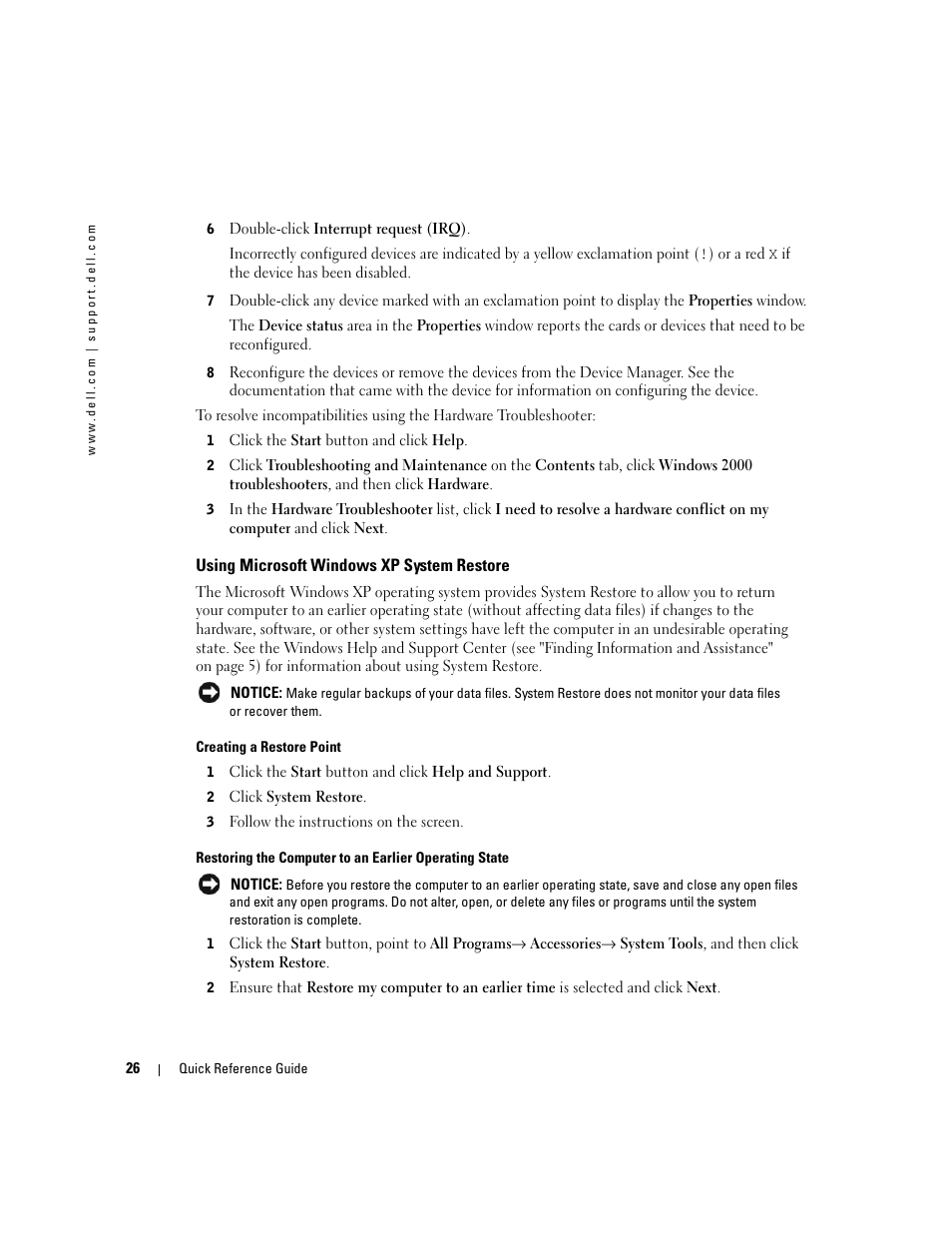 Using microsoft windows xp system restore | Dell Precision 370 User Manual | Page 26 / 204
