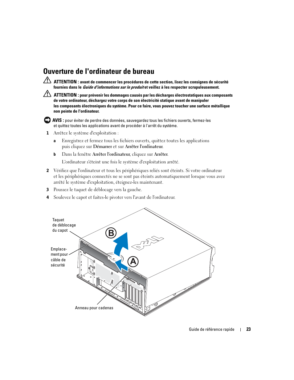 Ouverture de l'ordinateur de bureau | Dell Precision 370 User Manual | Page 63 / 204