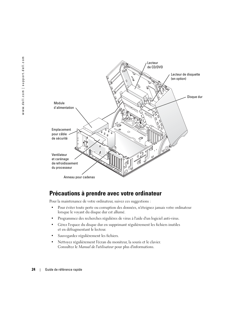 Précautions à prendre avec votre ordinateur | Dell Precision 370 User Manual | Page 64 / 204