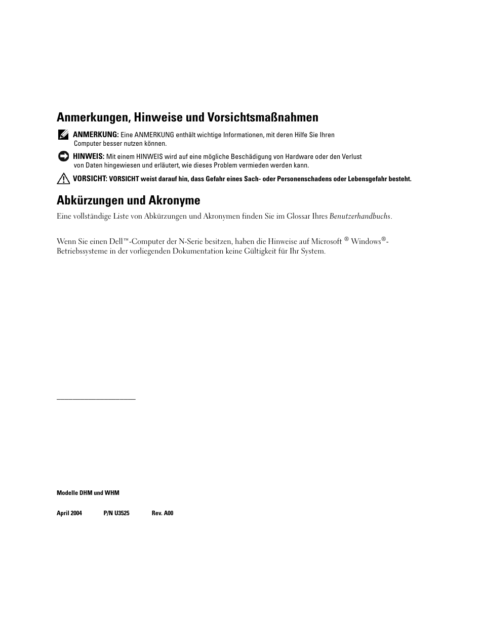 Anmerkungen, hinweise und vorsichtsmaßnahmen, Abkürzungen und akronyme | Dell Precision 370 User Manual | Page 82 / 204
