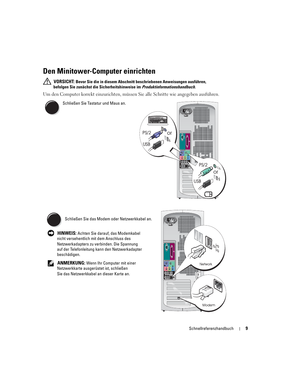 Den minitower-computer einrichten | Dell Precision 370 User Manual | Page 89 / 204