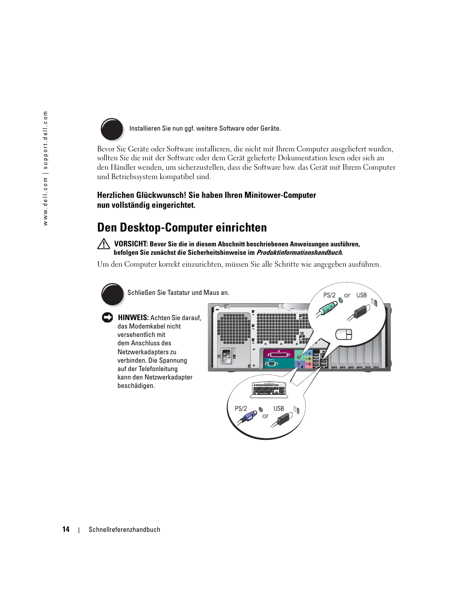 Den desktop-computer einrichten | Dell Precision 370 User Manual | Page 94 / 204