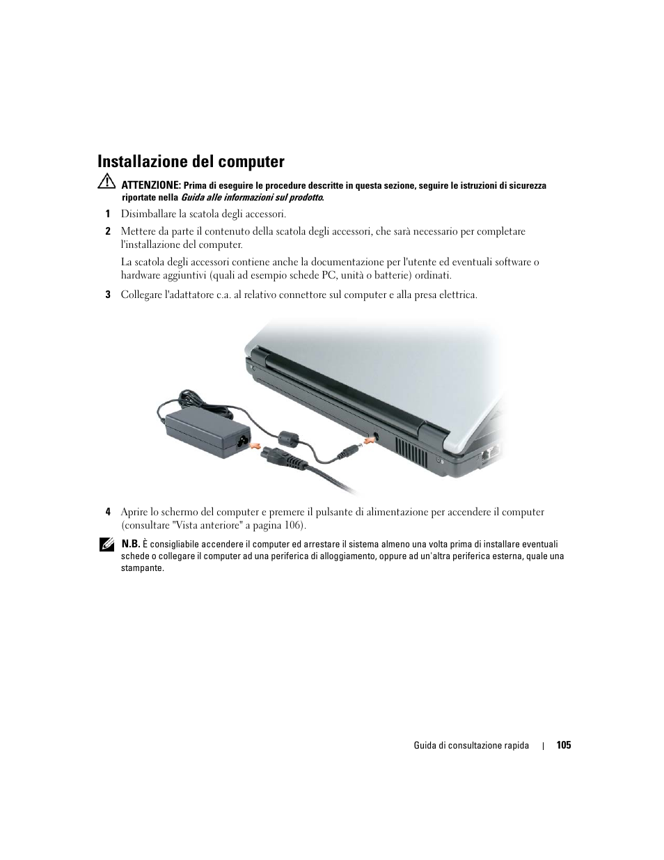 Installazione del computer | Dell Latitude 120L User Manual | Page 105 / 144