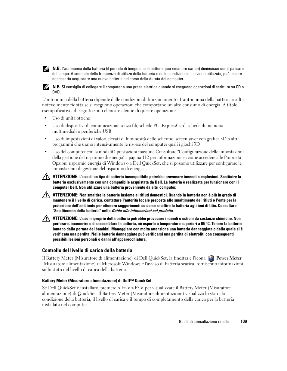 Controllo del livello di carica della batteria | Dell Latitude 120L User Manual | Page 109 / 144