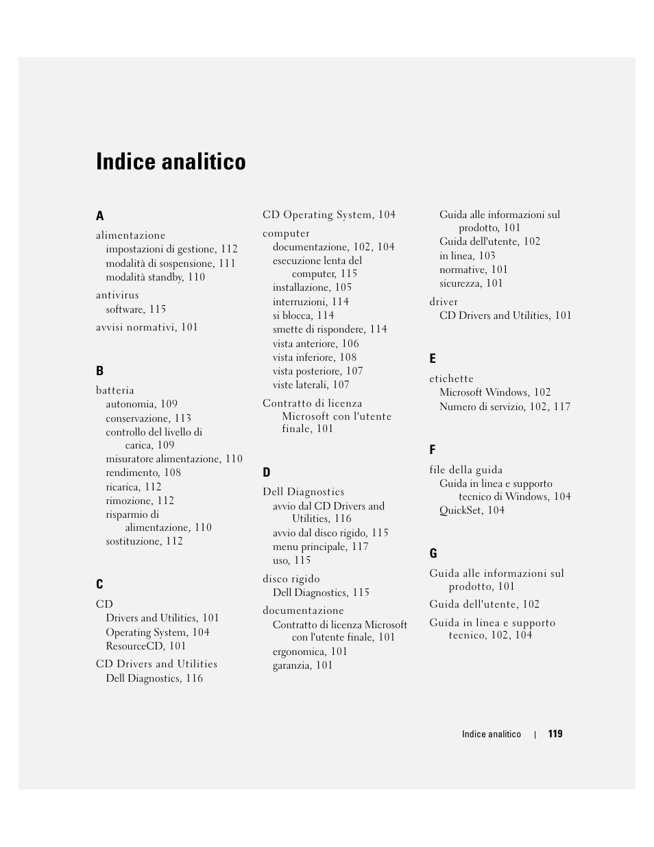 Indice analitico | Dell Latitude 120L User Manual | Page 119 / 144