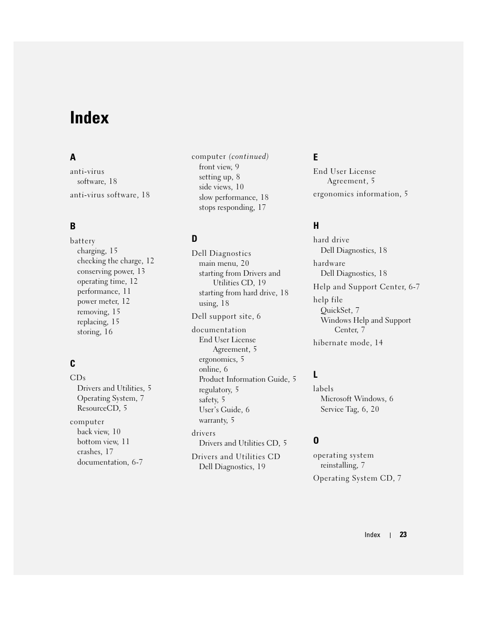 Index | Dell Latitude 120L User Manual | Page 23 / 144